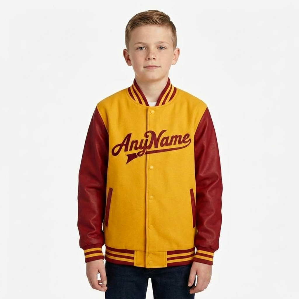 Custom Yellow & Burgundy Raglan Sleeves Full-Snap Fleece Jacket