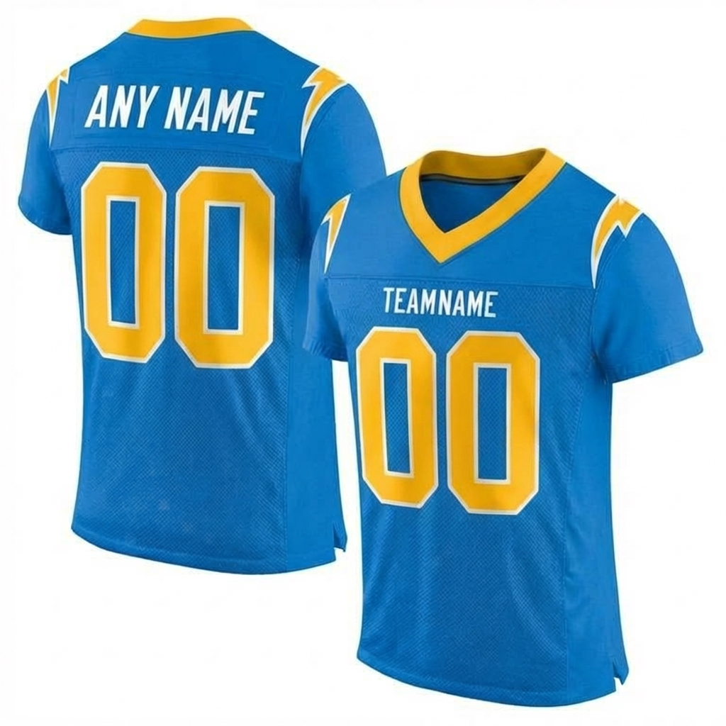Custom Powder Blue & Gold/White Football Jersey