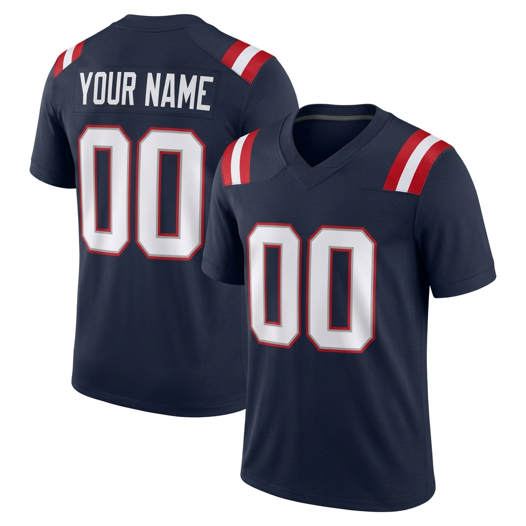 Custom Navy Blue & White/Red Football Jersey