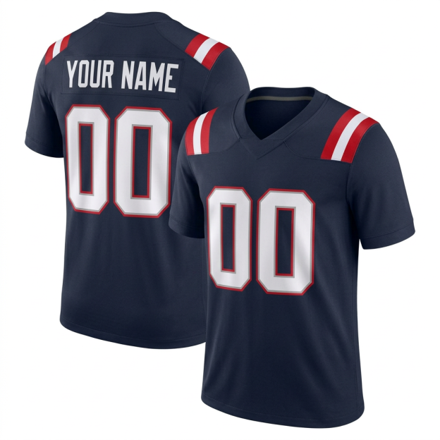 Custom Navy Blue & White/Red Football Jersey