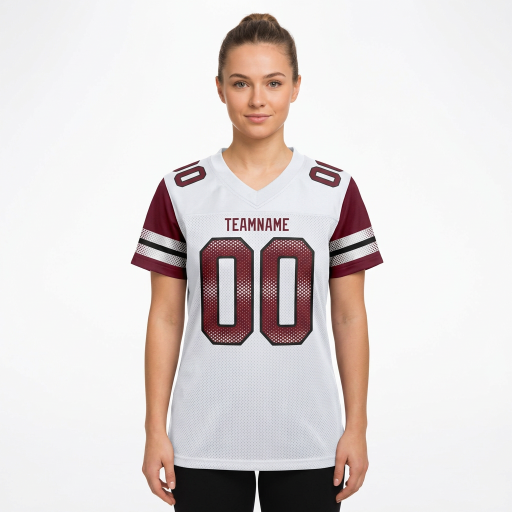 Custom White & Burgundy/Sliver Football Jersey