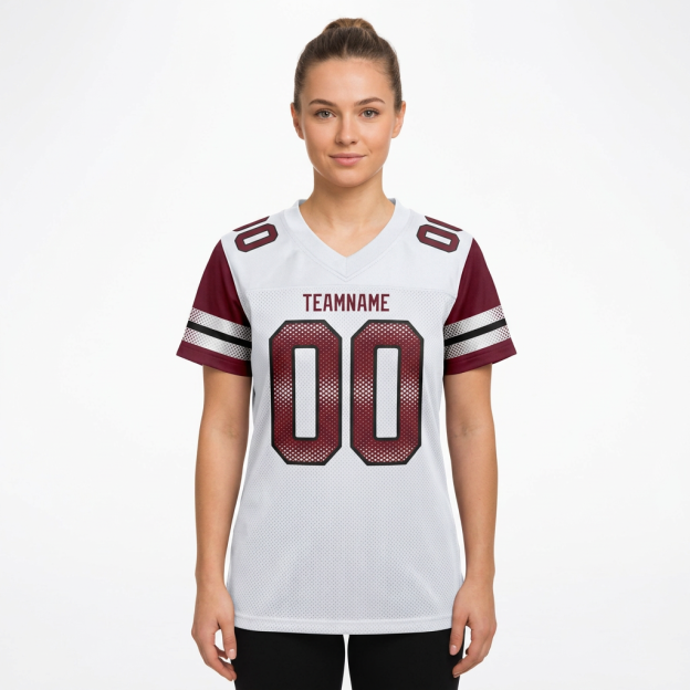 Custom White & Burgundy/Sliver Football Jersey