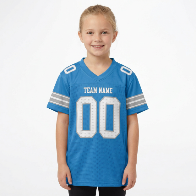 Custom Powder Blue & White/Sliver Football Jersey