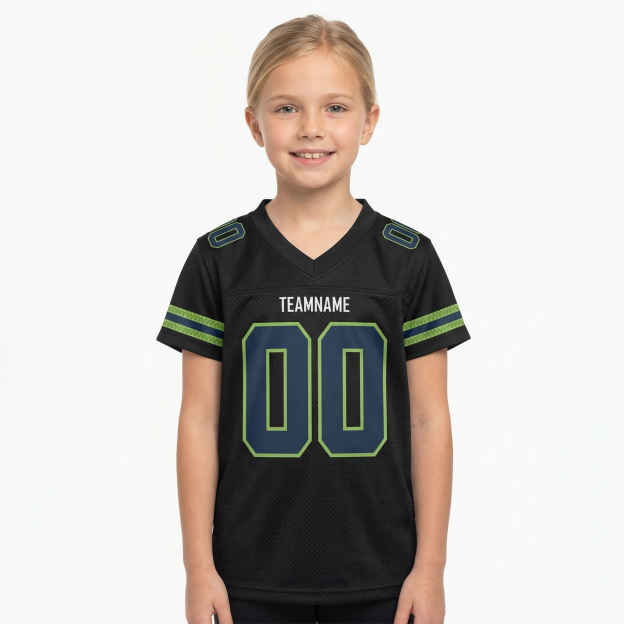 Custom Black & Royal/Green Football Jersey