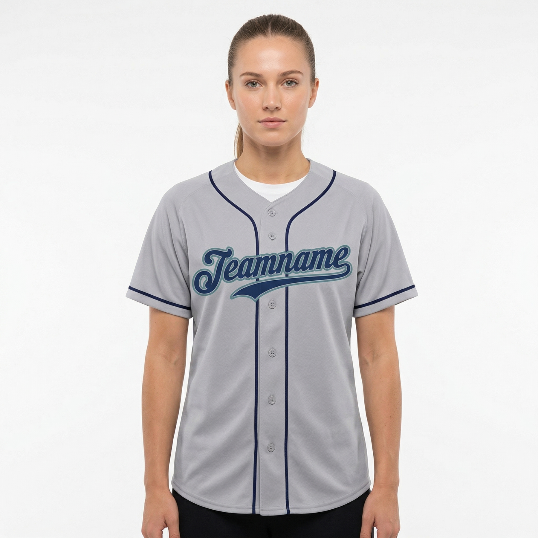 Custom Grey & Navy/Teal Classic Fashion Baseball Jersey
