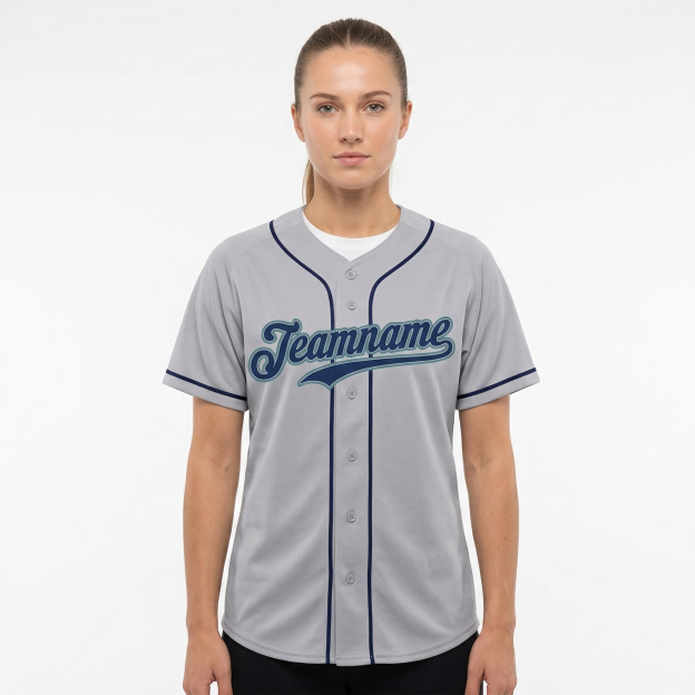 Custom Grey & Navy/Teal Classic Fashion Baseball Jersey