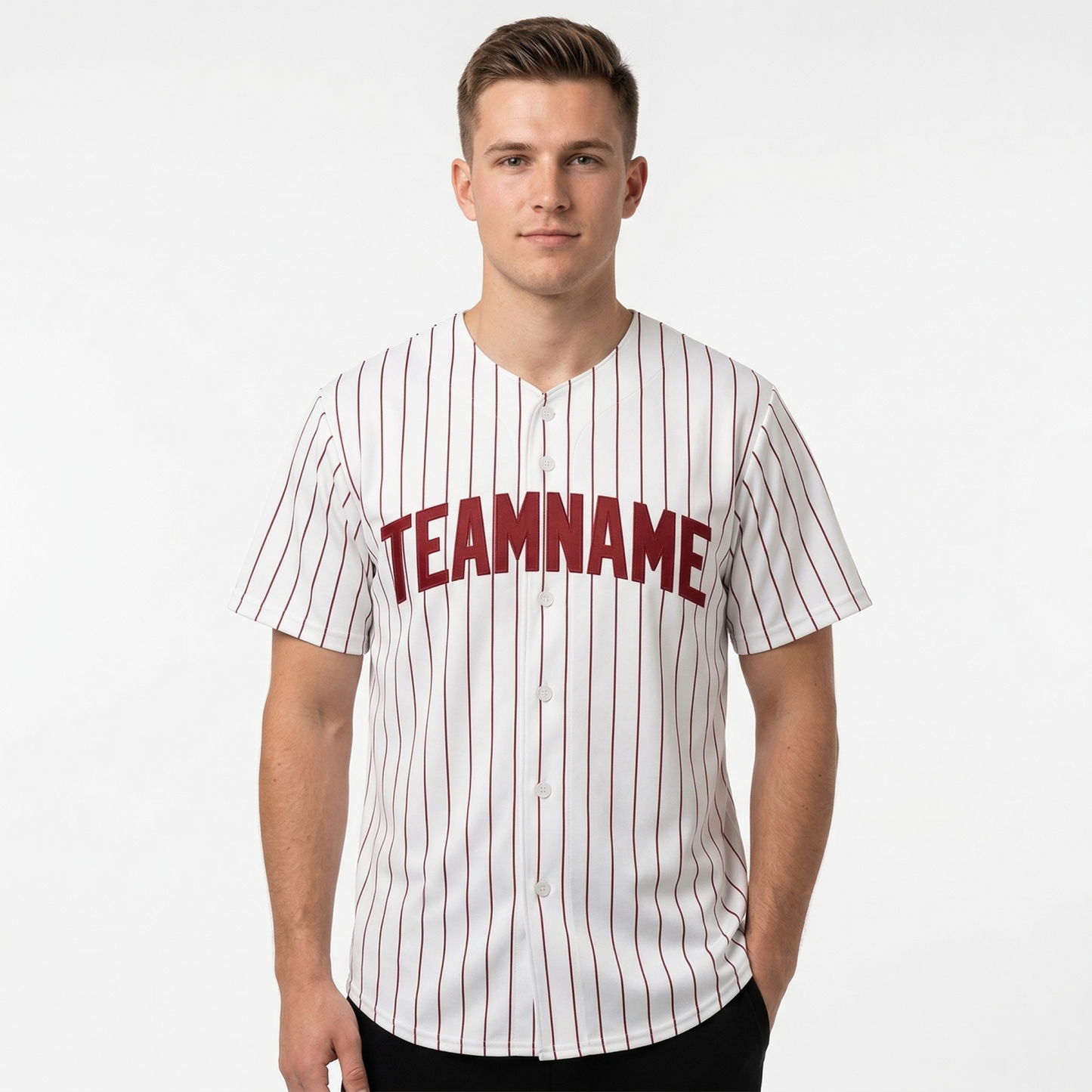 Custom White & Red Pinstripes Classic Fashion Baseball Jersey