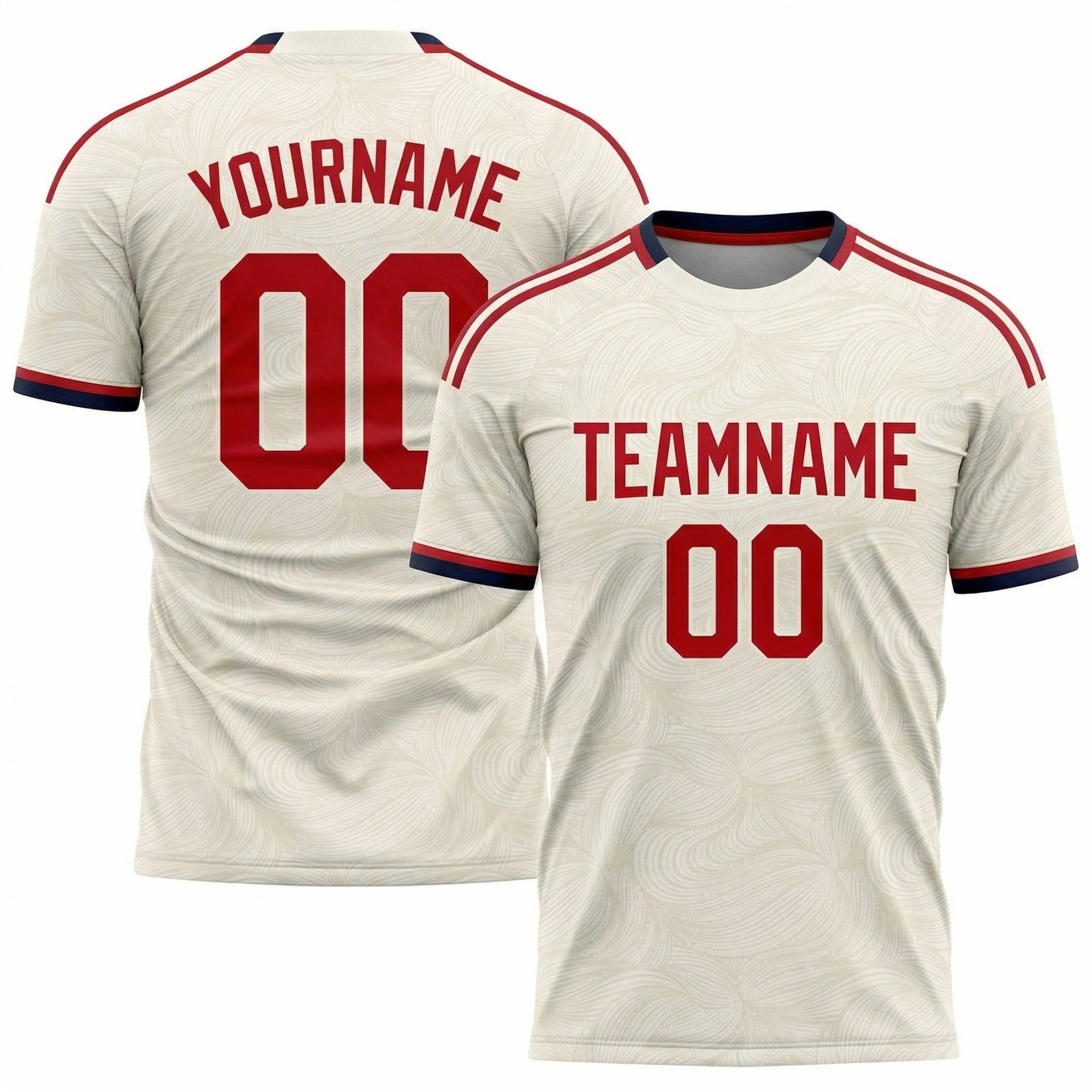 Custom White & Red/Navy Custom Soccer Jersey