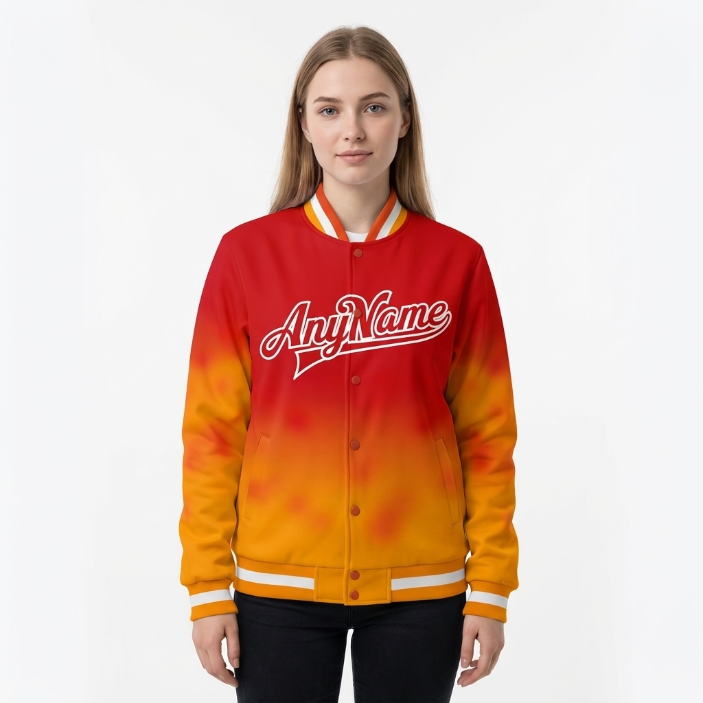 Custom Red & Yellow/White Full-Snap Gradient Fleece Jacket