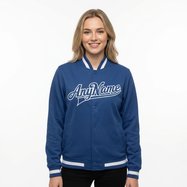 Custom Royal Blue & White Full-Snap Fleece Jacket