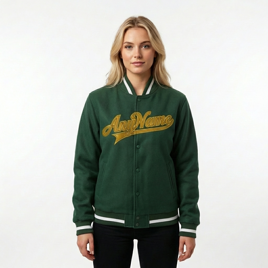 Custom Forest Green & Yellow/White Full-Snap Fleece Jacket