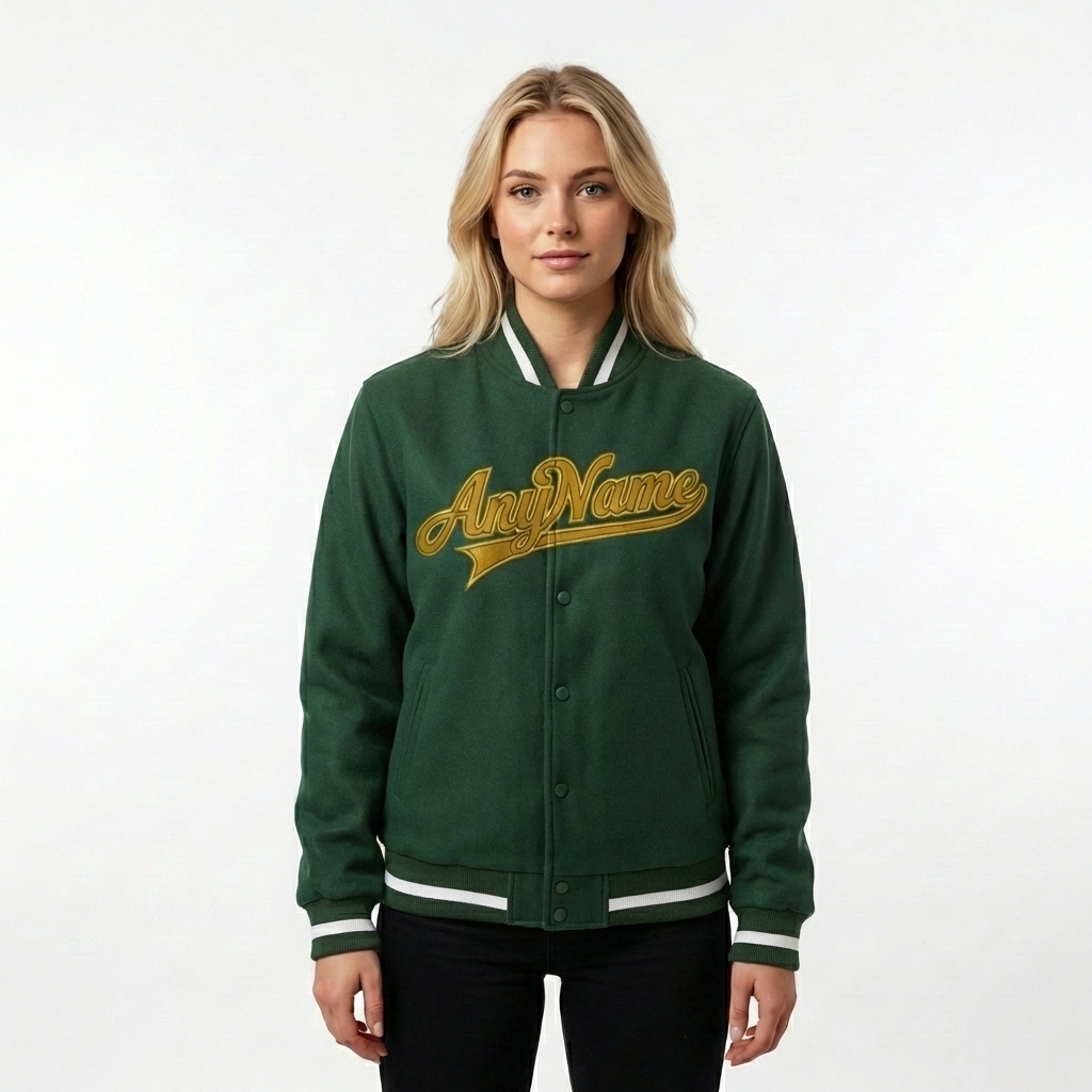 Custom Forest Green & Yellow/White Full-Snap Fleece Jacket