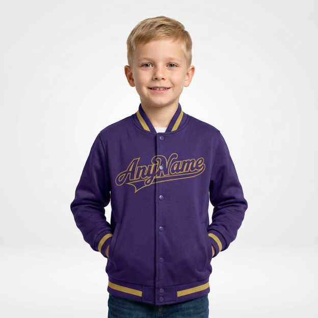 Custom Purple & Gold/White Full-Snap Fleece Jacket
