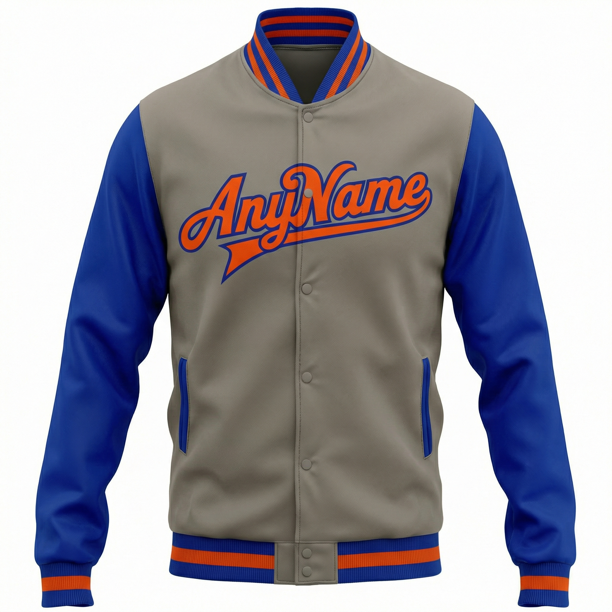 Custom Grey & Orang/Royal Raglan Sleeves Full-Snap Fleece Jacket