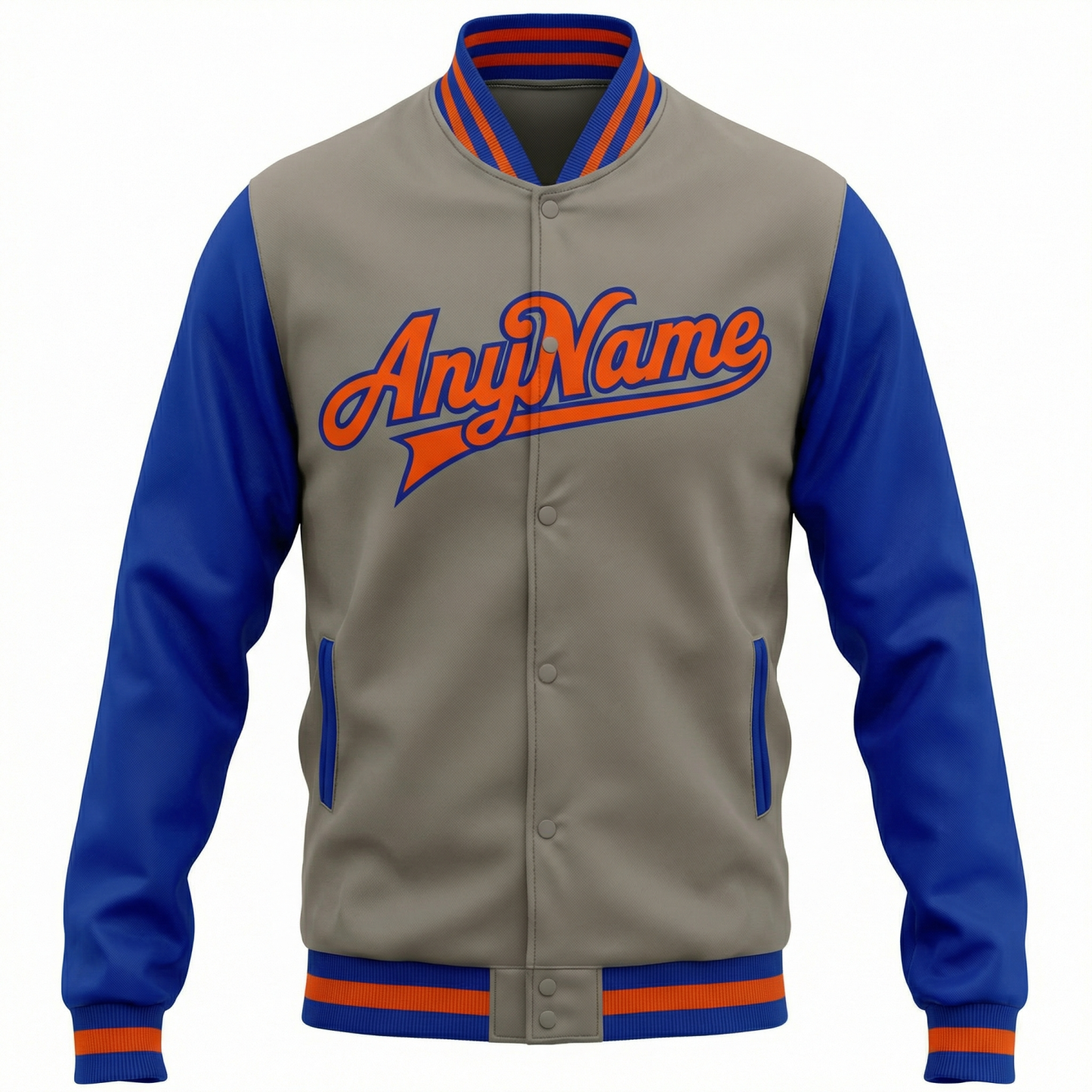 Custom Grey & Orang/Royal Raglan Sleeves Full-Snap Fleece Jacket