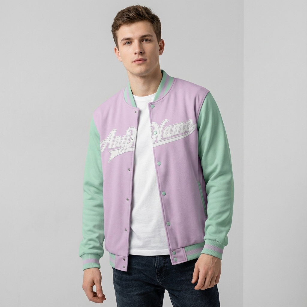Custom Purple & Mint/White Full-Snap Raglan Sleeve Fleece Jacket