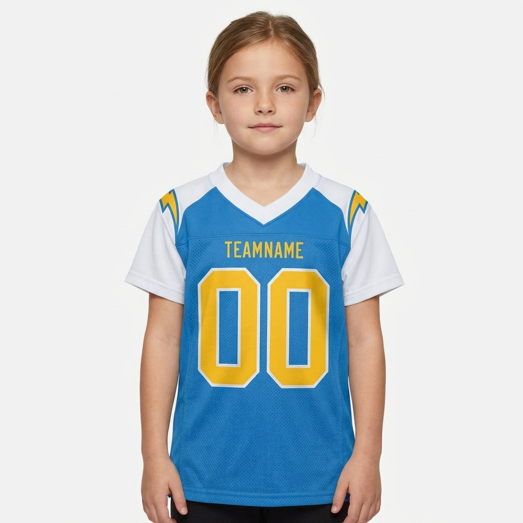 Custom Powder Blue & Gold/White Football Jersey
