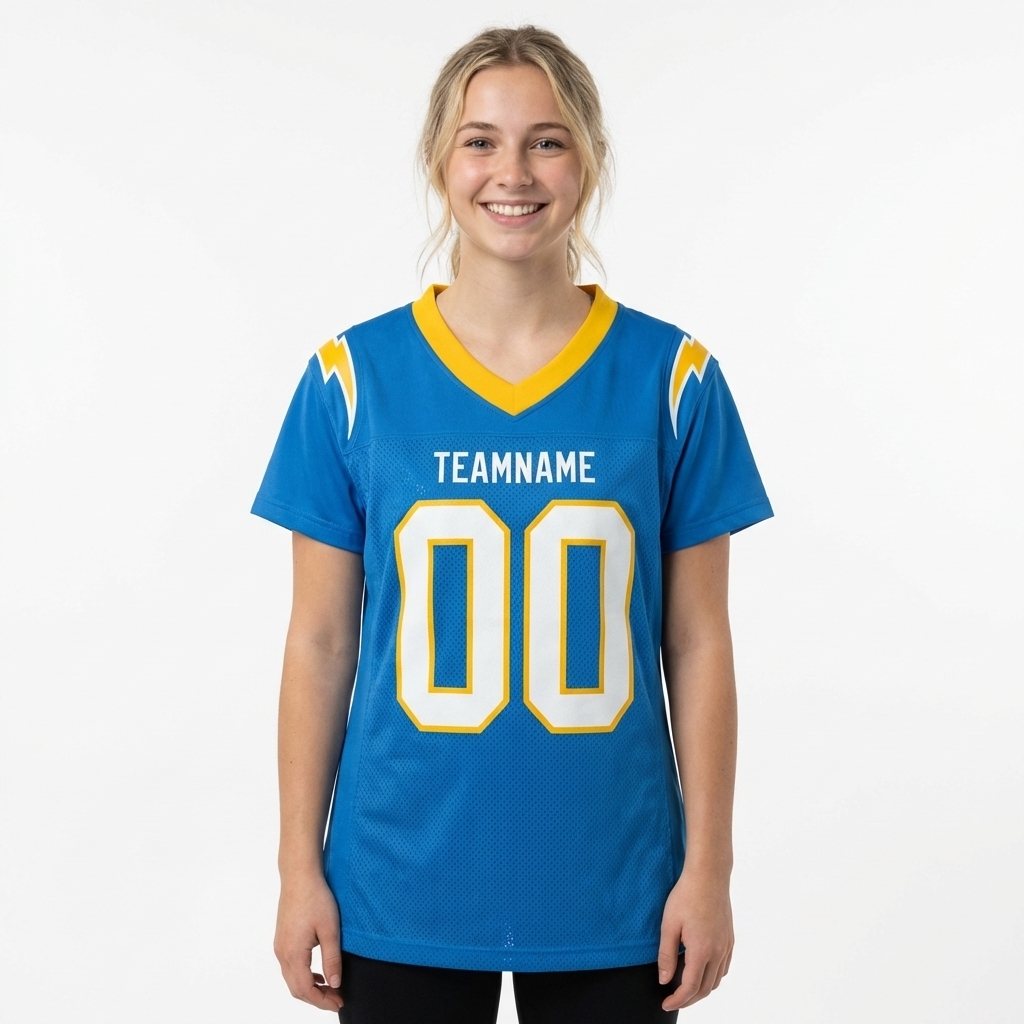 Custom Powder Blue & White/Gold Football Jersey