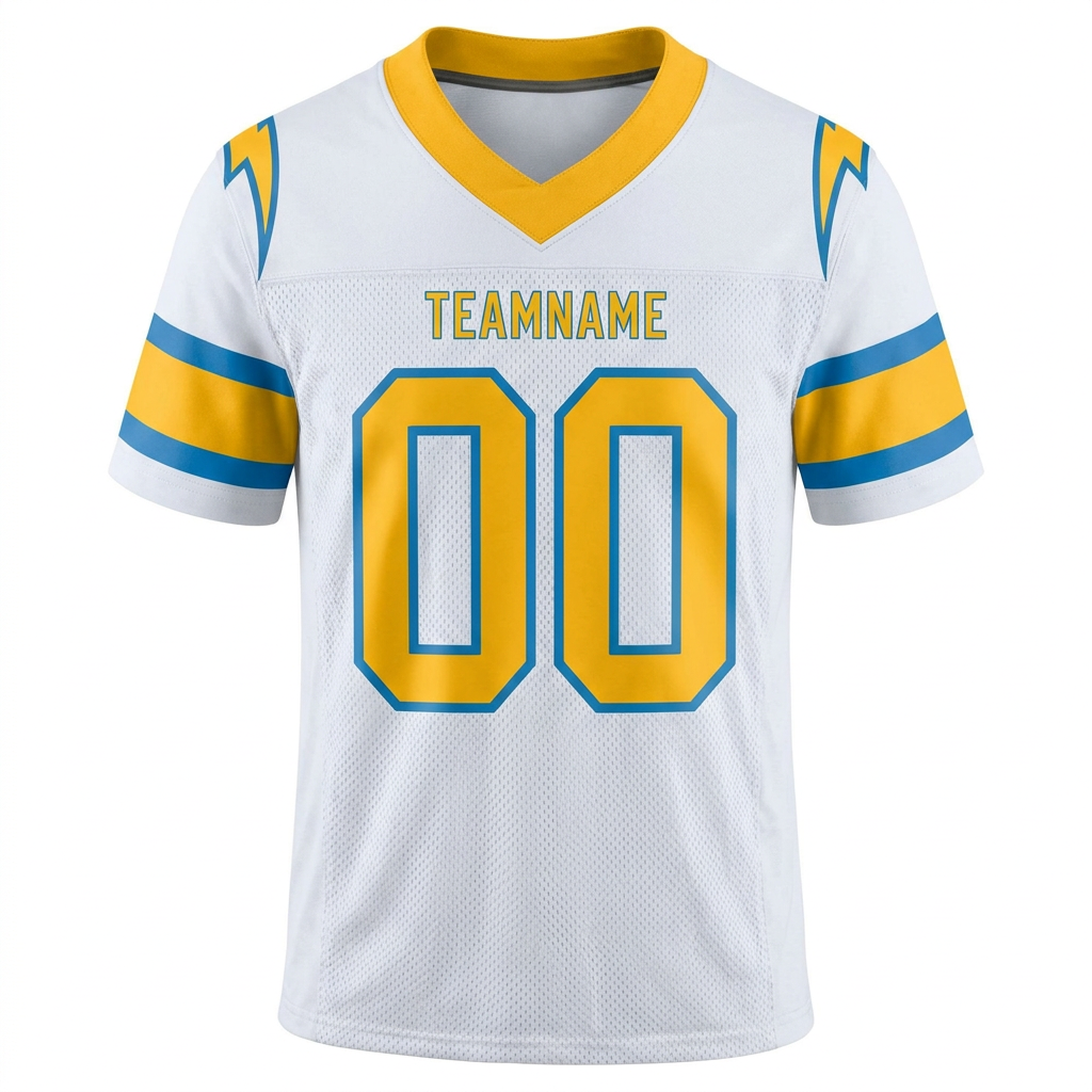 Custom White & Gold/Powder Blue Football Jersey