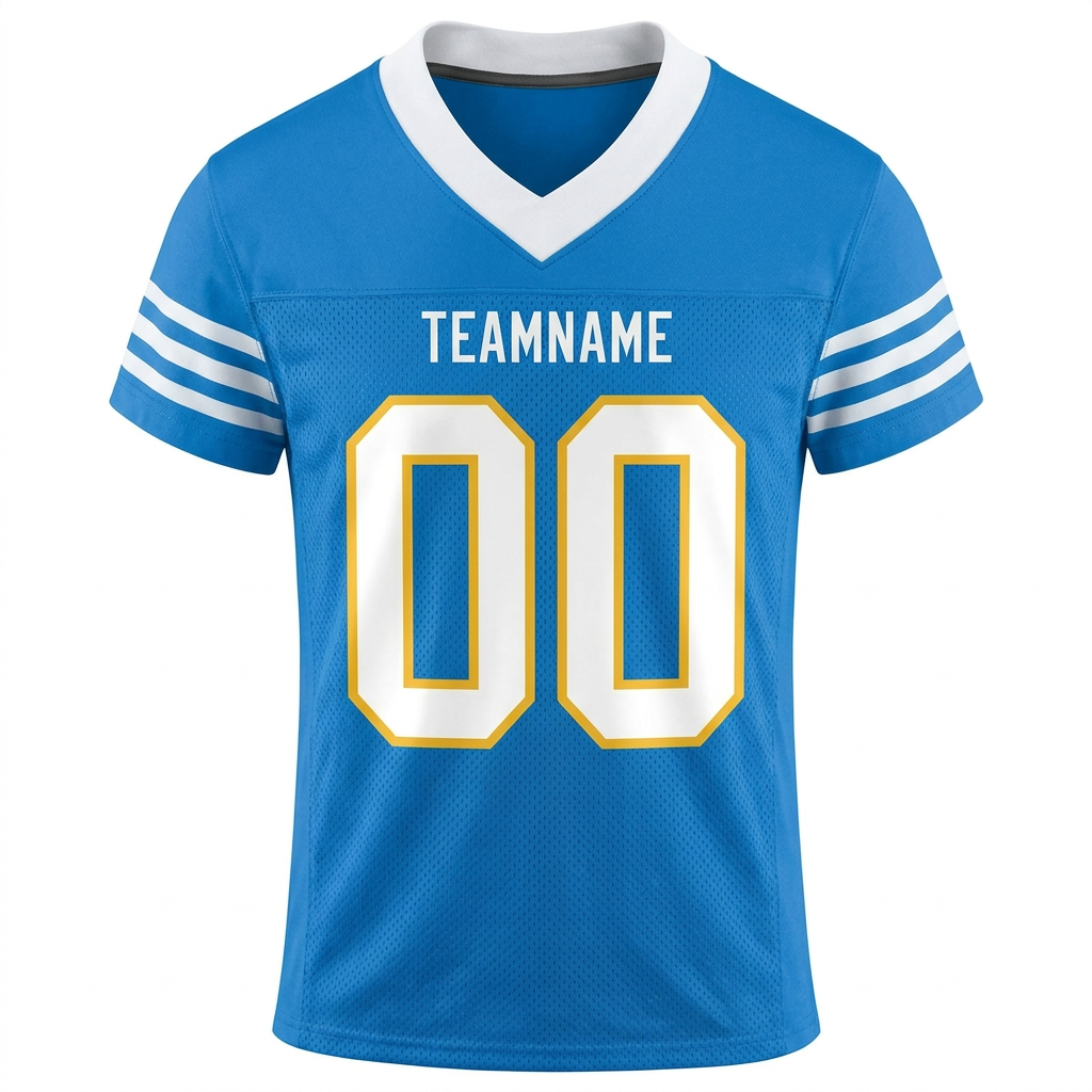 Custom Powder Blue & White/Gold Football Jersey