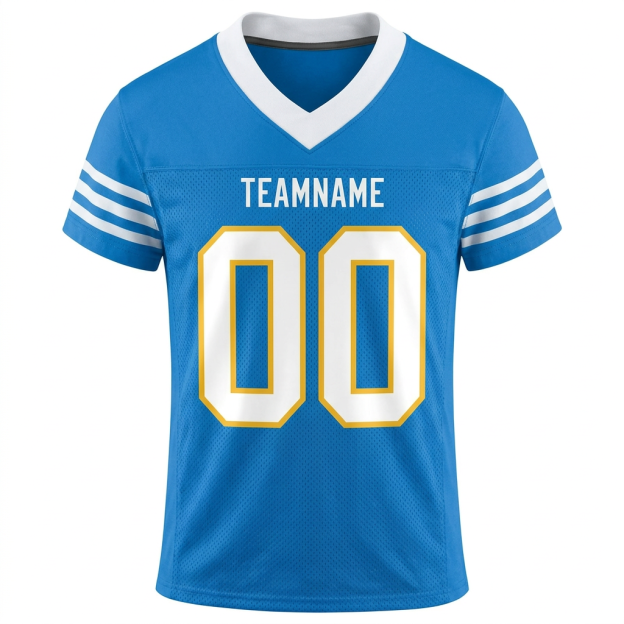 Custom Powder Blue & White/Gold Football Jersey