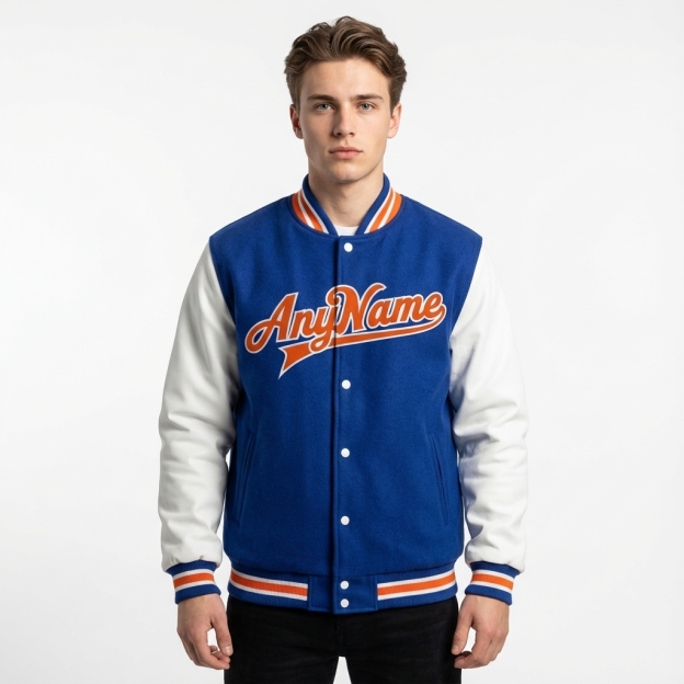Custom Royal & Orange/White Full-Snap Raglan Sleeve Fleece Jacket