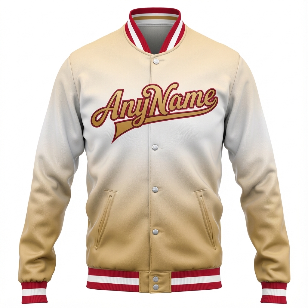 Custom Khaki & White/Red Full-Snap Gradient Fleece Jacket