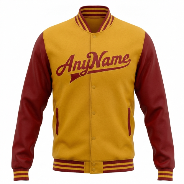 Custom Yellow & Burgundy Raglan Sleeves Full-Snap Fleece Jacket