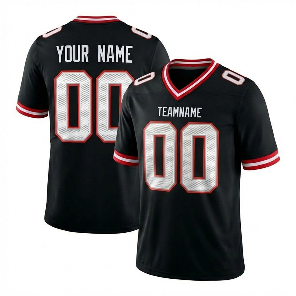 Custom Black & White/Grey-Red Football Jersey
