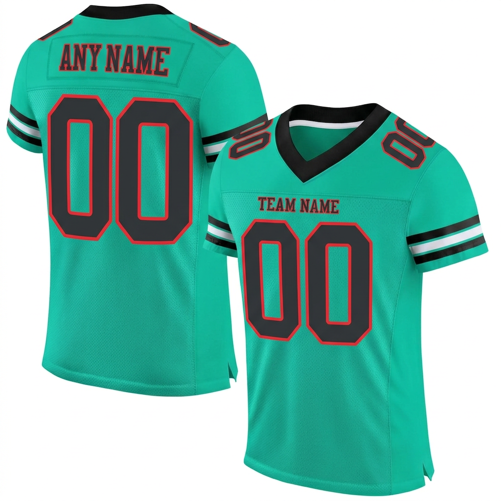 Custom Teal & Black/Red Football Jersey