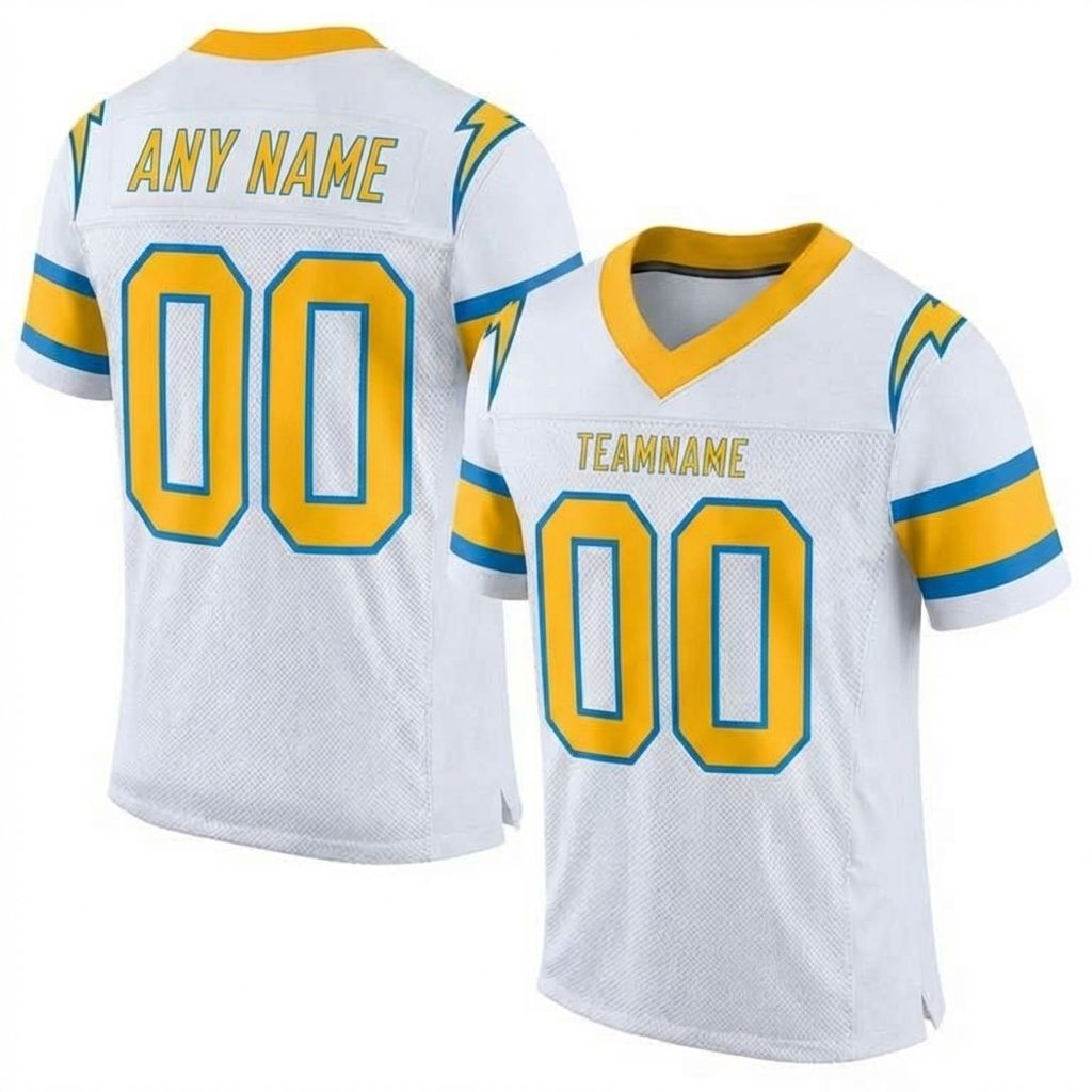 Custom White & Gold/Powder Blue Football Jersey