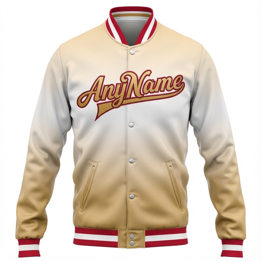 Custom Khaki & White/Red Full-Snap Gradient Fleece Jacket