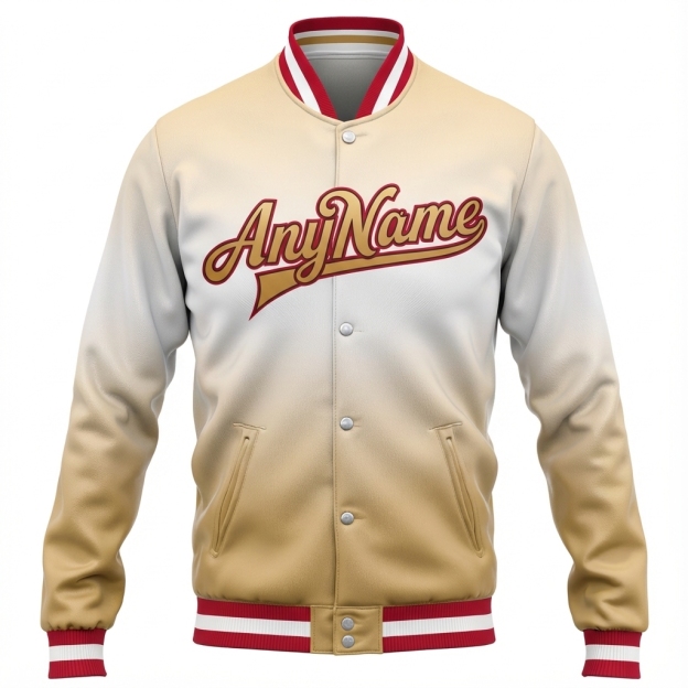 Custom Khaki & White/Red Full-Snap Gradient Fleece Jacket