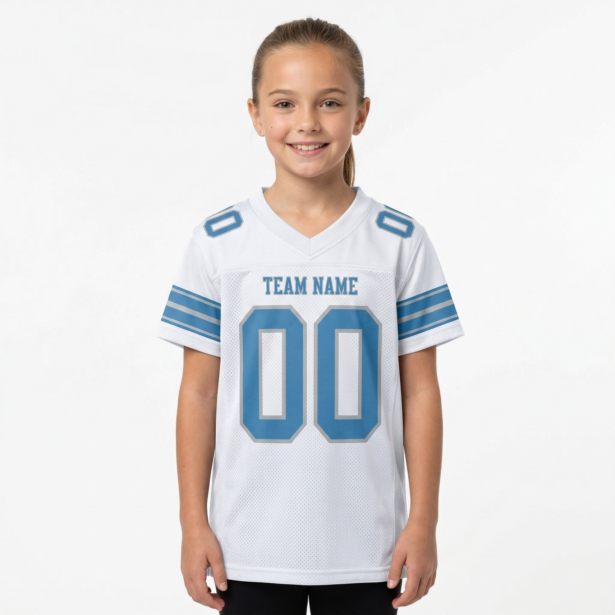 Custom White & Powder Blue/Sliver Football Jersey