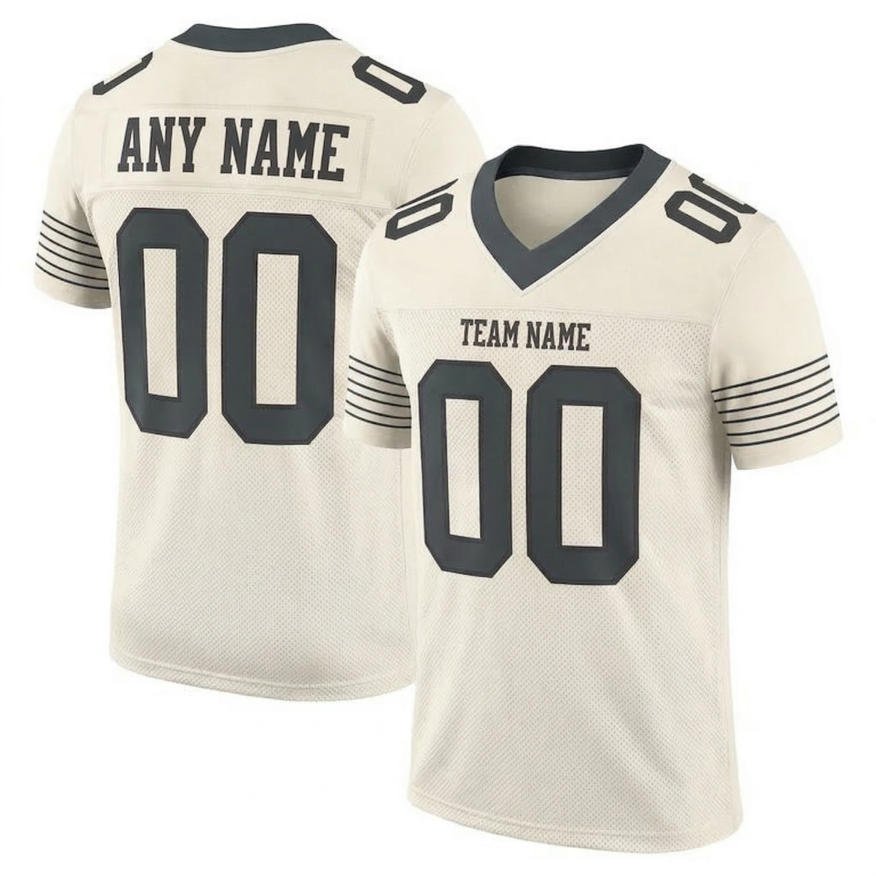 Custom Cream & Dark Grey/Black Football Jersey