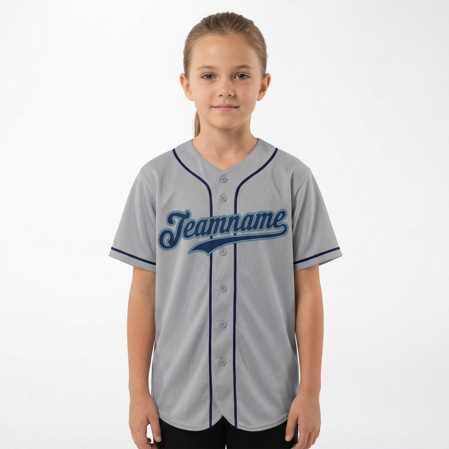 Custom Grey & Navy/Teal Classic Fashion Baseball Jersey
