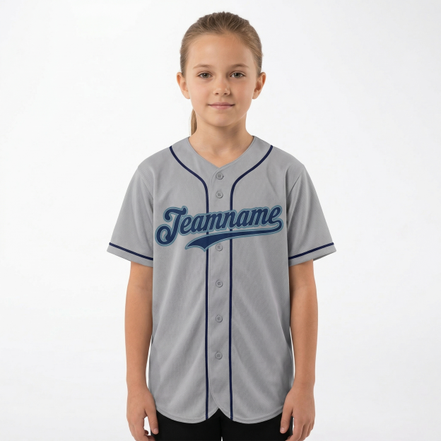 Custom Grey & Navy/Teal Classic Fashion Baseball Jersey