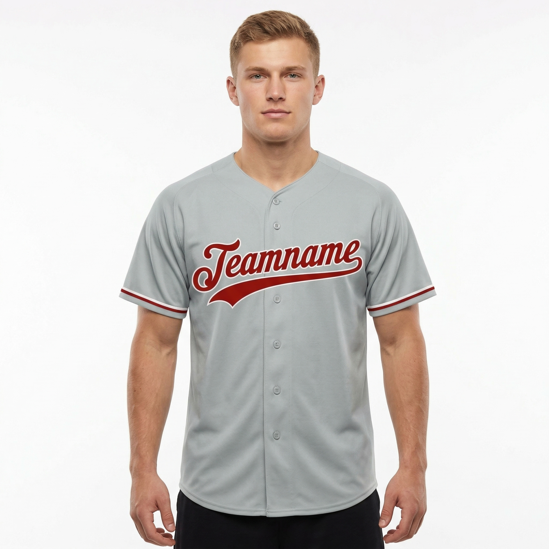 Custom Grey & Red/White Classic Fashion Baseball Jersey
