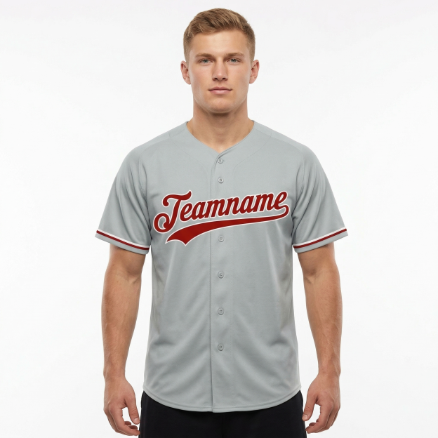 Custom Grey & Red/White Classic Fashion Baseball Jersey