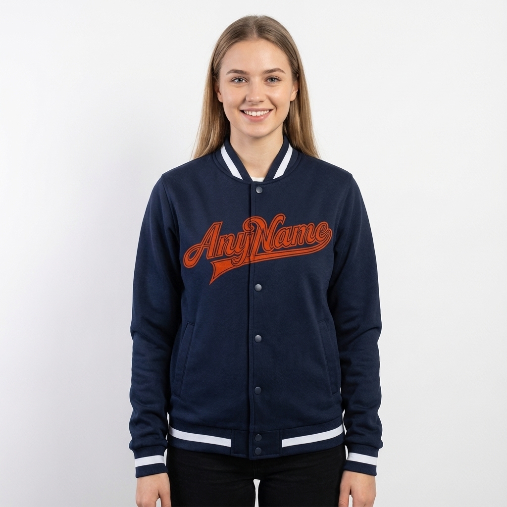 Custom Navy & Orange/White Full-Snap Fleece Jacket