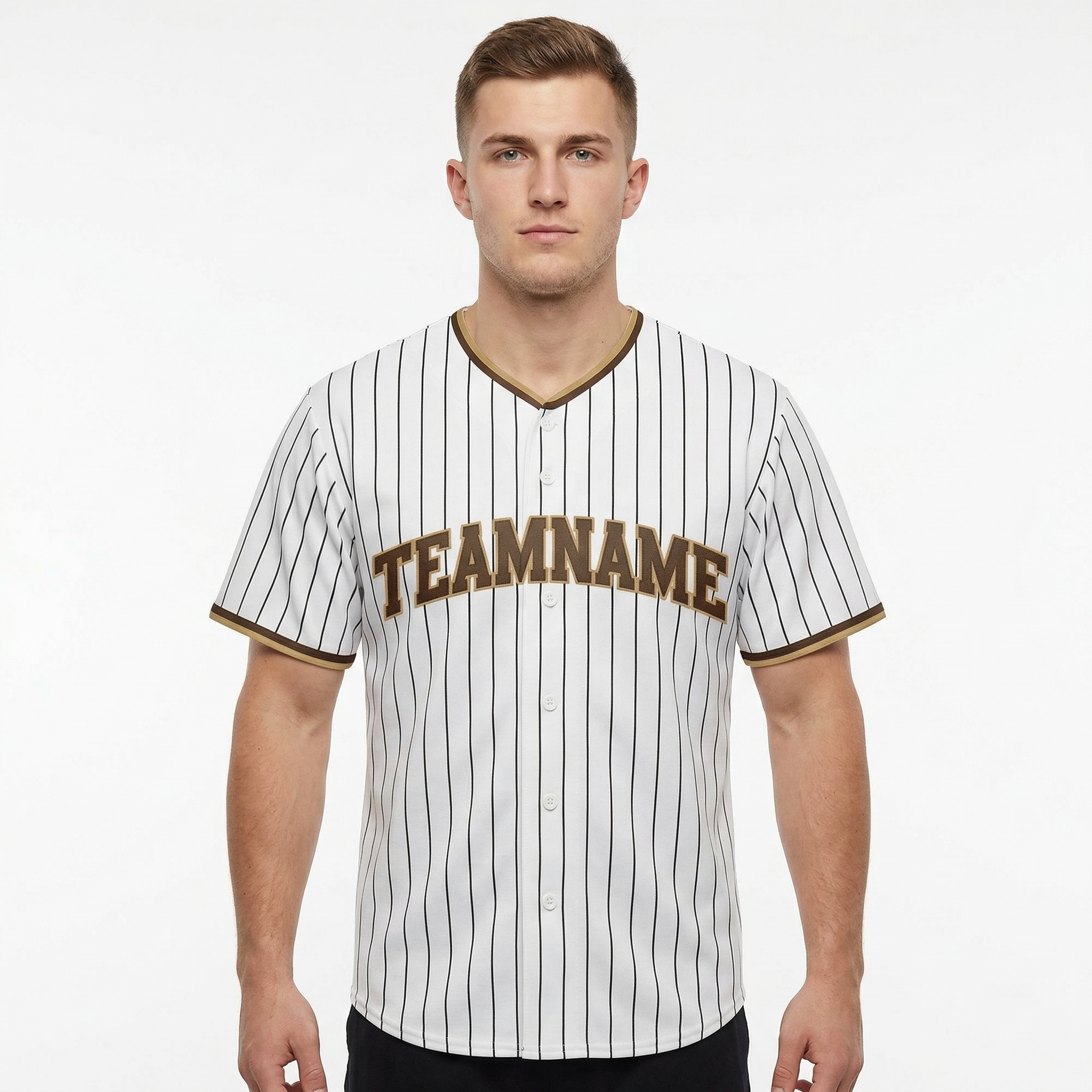 Custom White & Brown/Yellow Pinstripes Classic Fashion Baseball Jersey