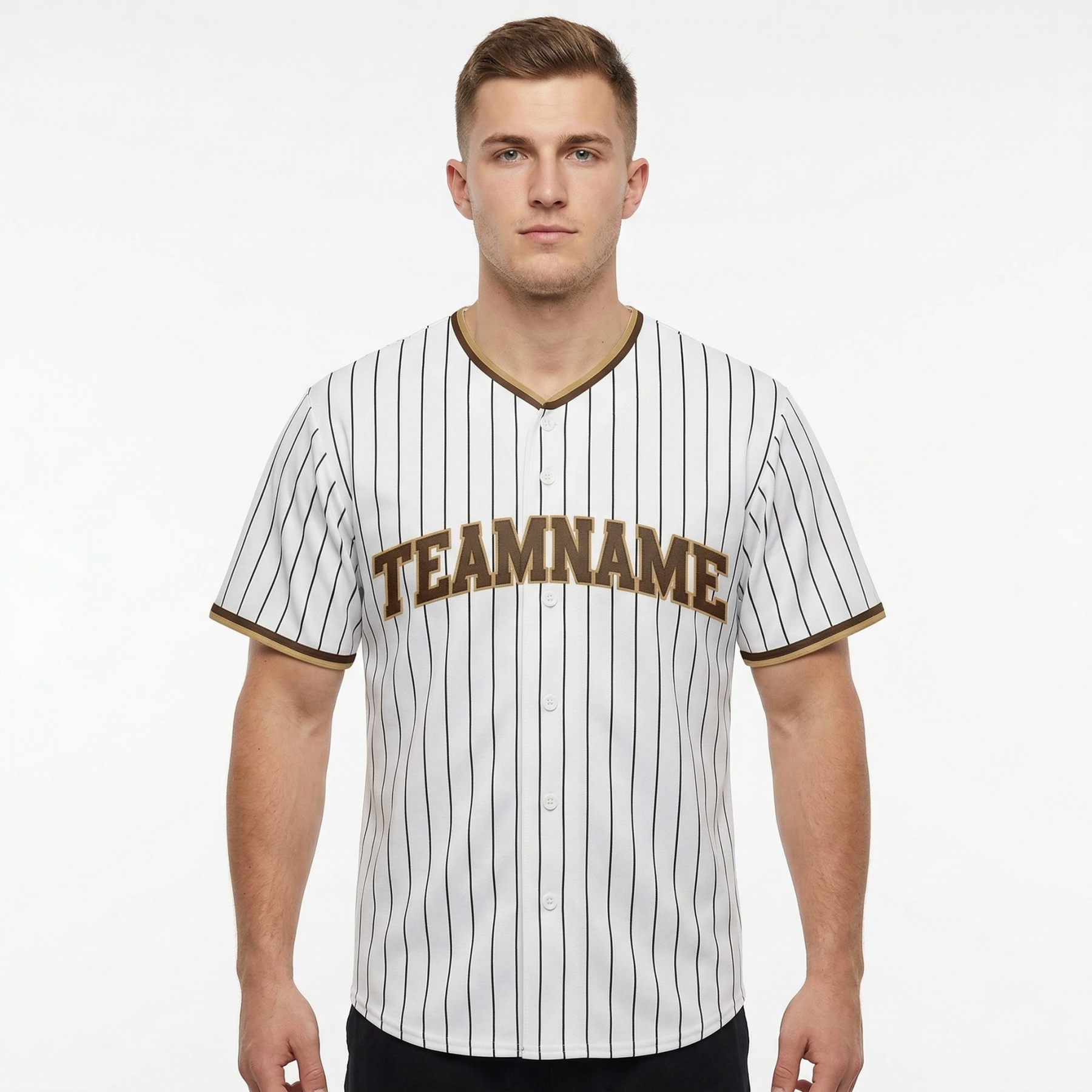 Custom White & Brown/Yellow Pinstripes Classic Fashion Baseball Jersey