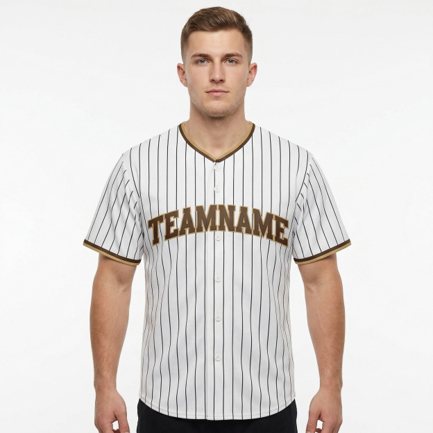 Custom White & Brown/Yellow Pinstripes Classic Fashion Baseball Jersey