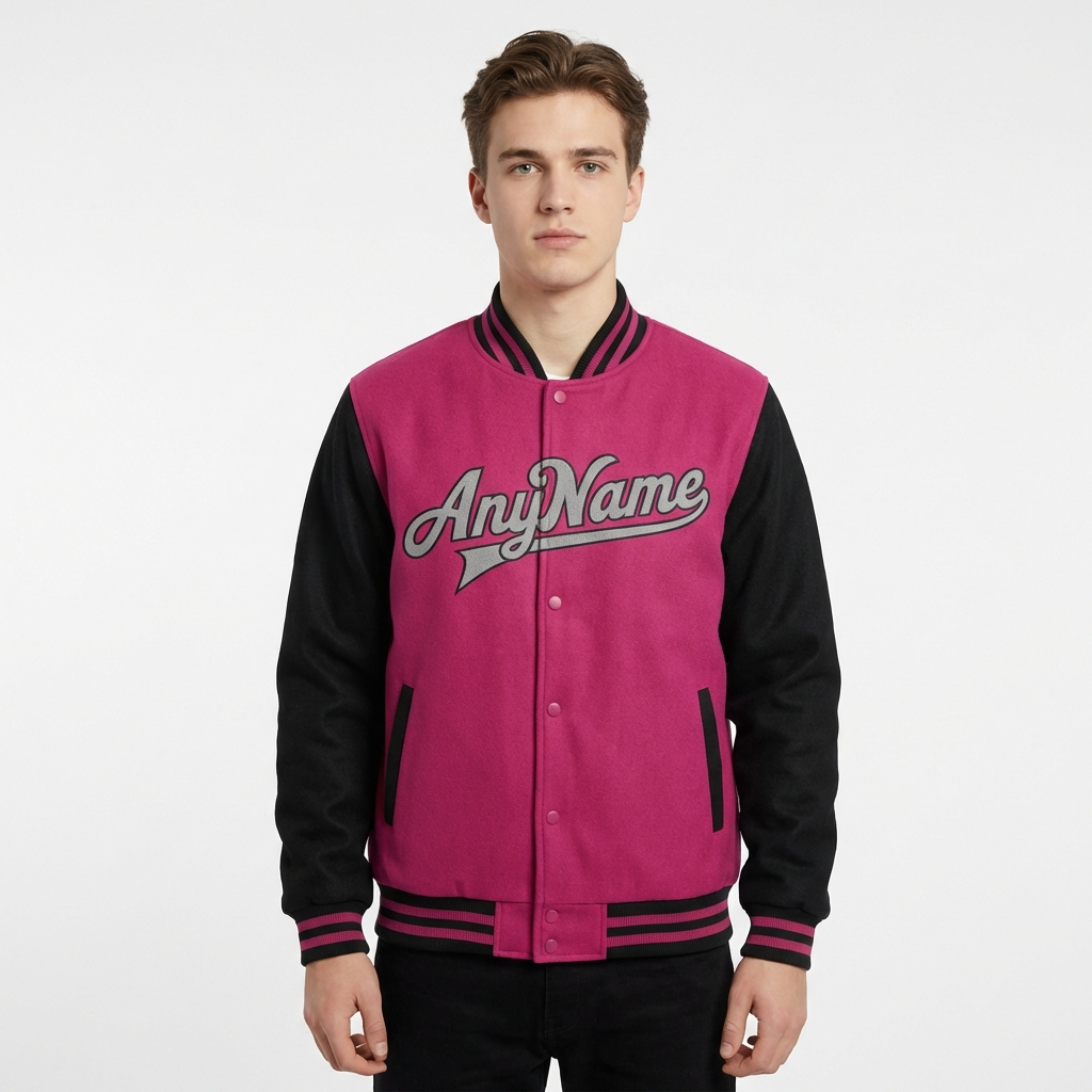Custom Pink & Grey/Black Raglan Sleeves Full-Snap Fleece Jacket