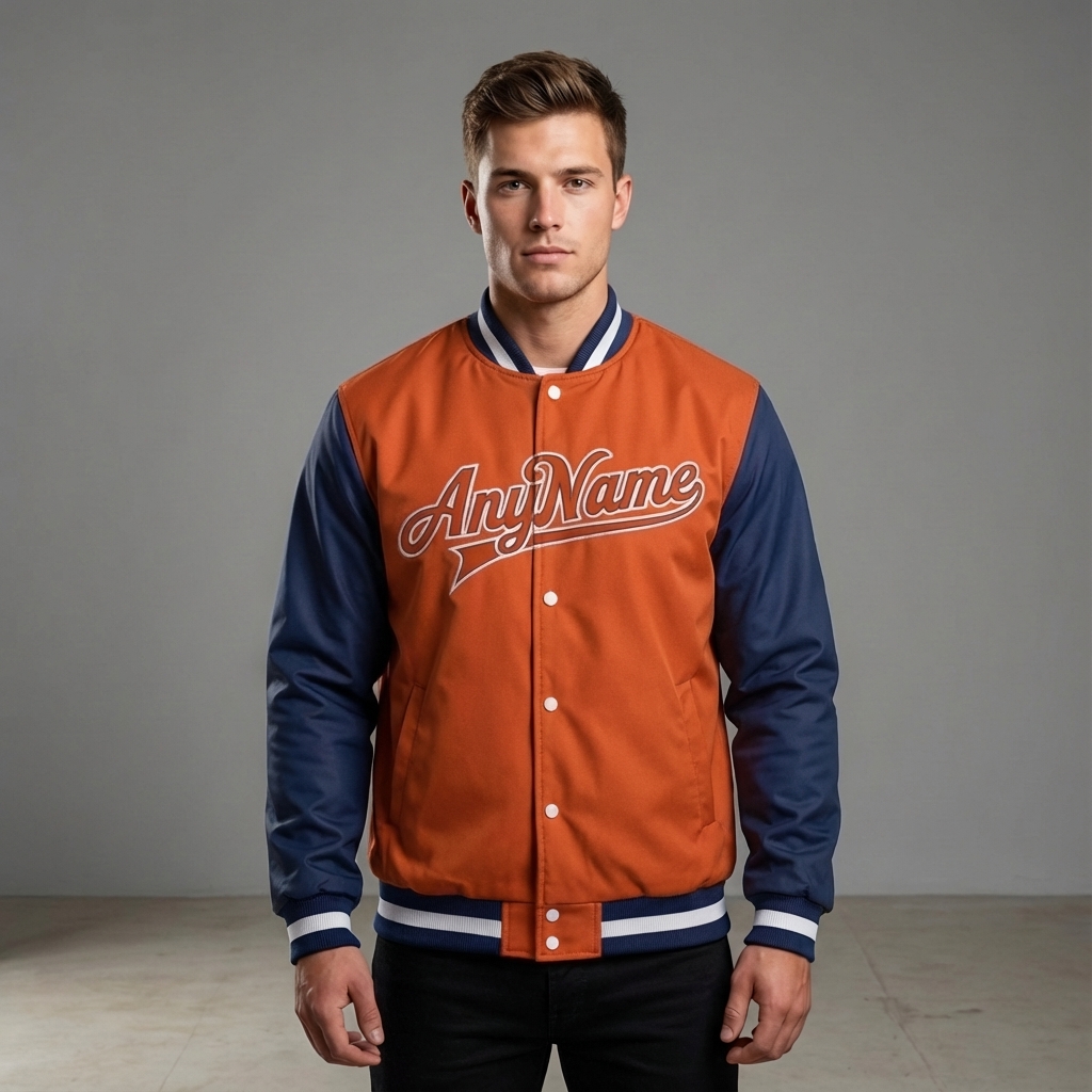 Custom Orange & Navy/White Full-Snap Raglan Sleeve Fleece Jacket