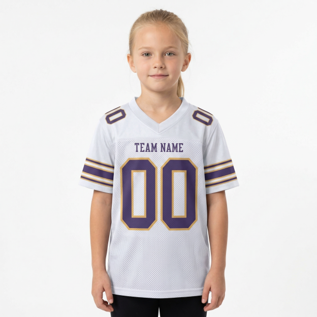 Custom White & Purple/Gold Football Jersey