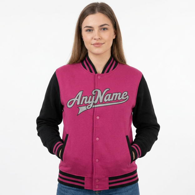 Custom Pink & Grey/Black Raglan Sleeves Full-Snap Fleece Jacket