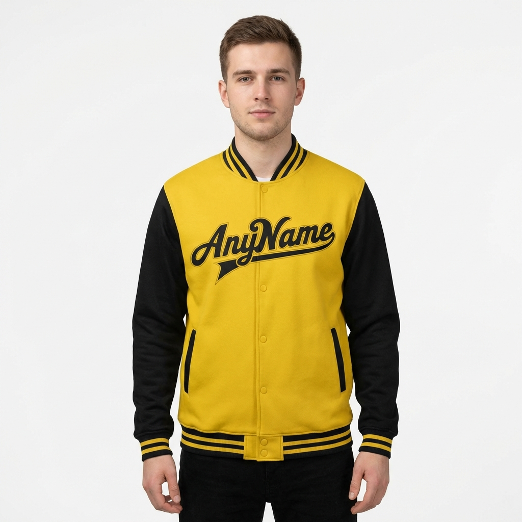 Custom Yellow & Black Raglan Sleeves Full-Snap Fleece Jacket