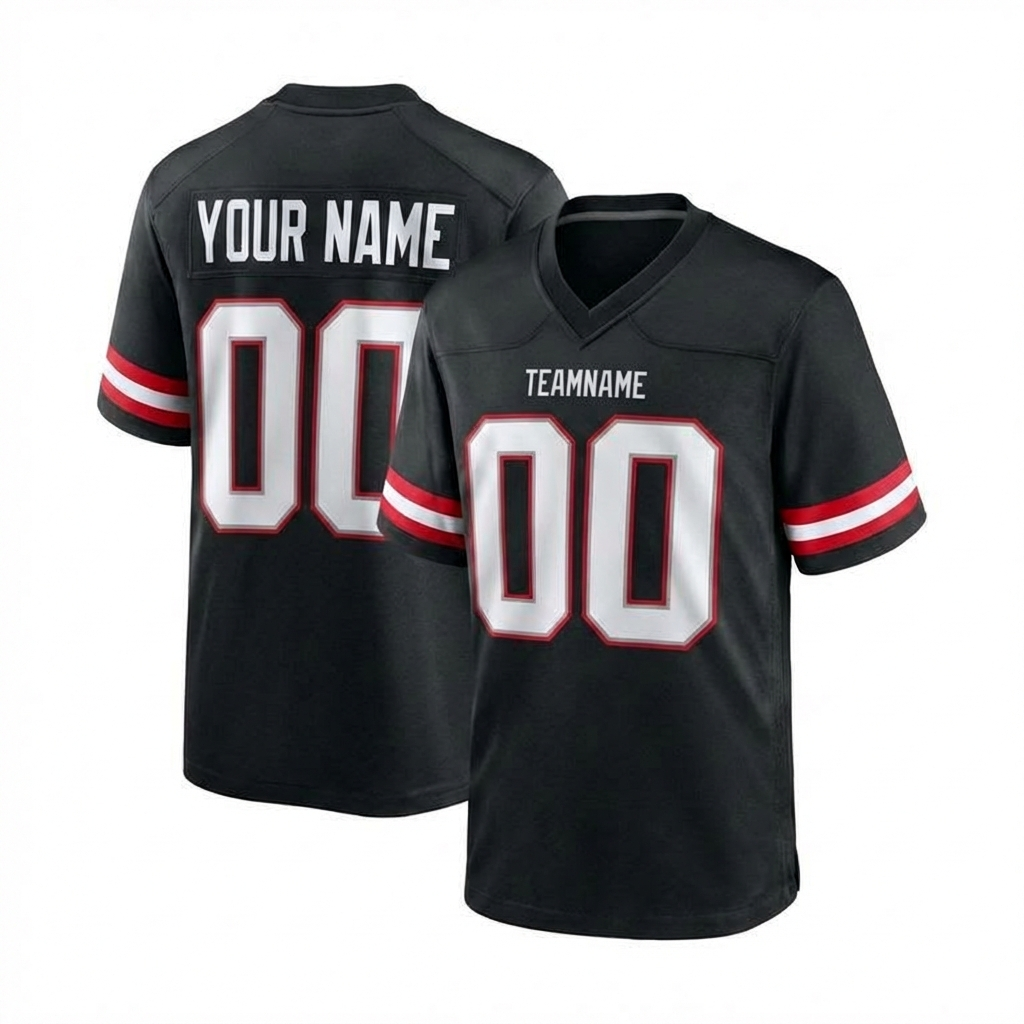 Custom Black & White/Grey-Red Football Jersey