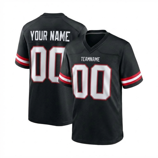 Custom Black & White/Grey-Red Football Jersey